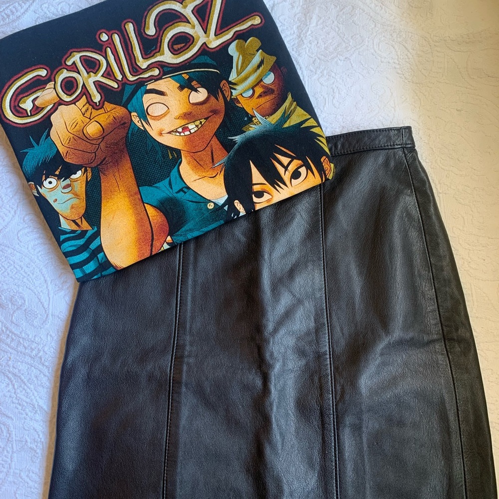 Black Genuine leather pencil skirt